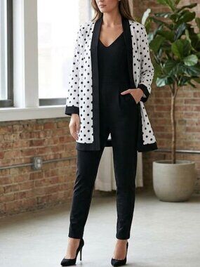 Algo Black & White Polka Dot Open Jacket